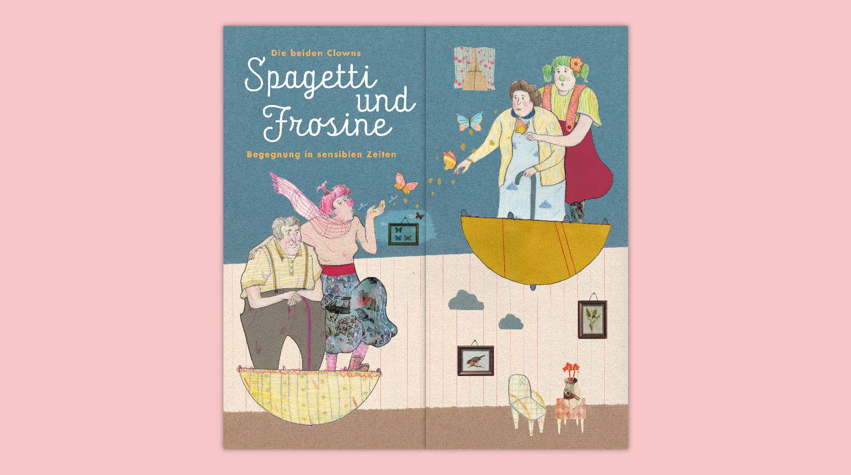 Spagetti und Frosine: Titel des Faltblattes,
 Collage aus Buntpapieren und Zeichnung